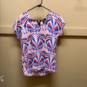 Fun & Flirt Pink and Blue Geometric Short Sleeve Top